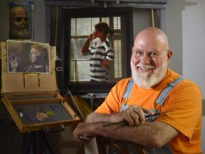 Portrait Artist James Courtney James in his Chattanooga Studio. Mr. James paints commissioned portraits. . Friday Aug 21, 2016 (Photo by Billy Weeks)